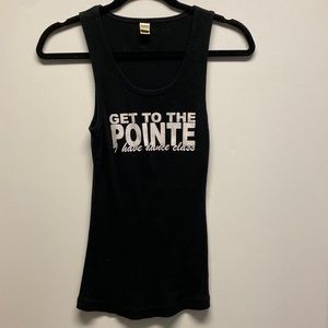 Womens black ribbed tank top. Get to the point I have dance class!